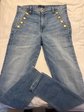 Ramy Brook Light Blue High-Rise Straight Leg Jeans with Gold Buttons